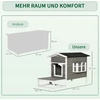 PawHut kačių namelis, būdelė, urvas, namelis smulkiems gyvūnams su terasa ir balkonu katėms, šunims, eglės mediena, pilka + balta, 115 x 66,5 x 74,7 cm