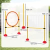 PawHut Agility rinkinys šunims, 4 dalių, užpildomas, agility įranga šunų dresūrai, kliūčių ruožas su reguliuojamo aukščio slalomo stulpais, šuolių kliūtimis ir žiedu, koordinacijos treniruotėms