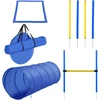 PawHut šunų dresūros rinkinys, šunų agility rinkinys, šunų dresūros kliūčių ruožas, įskaitant tunelį, slalomo stulpelius, kliūčių kartį, starto aikštelę, mėlynos ir geltonos spalvos