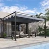 "Outsunny" paviljonas 4x3 m, plieno terasos stogas, sodo paviljonas su reguliuojamu stogu, laisvai pastatomas, apsauga nuo saulės, skirtas terasai ir sodui, tamsiai pilkos spalvos