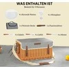 Outsunny pintas krepšys iš medžio vytelių pikniko lagaminas 4 asmenims su pikniko antklode, stalo įrankių rinkiniu, butelių atidarytuvu, pikniko staliuku, pilnu pikniko rinkiniu kempingui, paplūdimiui, Kalėdoms, šviesiai ruda