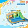 AIYAPLAY Pripučiama pilis su oro pūstuvu, vandens čiuožykla, baseinu, kamuoliukų baseinu, laipiojimo sienele, žiedų mėtymo žaidimu, krepšinio lanku, vandens patranka, pripučiama žaidimų pilimi 3-8 metų vaikams, 416 x 370 x 195 cm