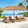 Promotions Dvipusis šiaudinis terasos skėtis 15x9x8,3 pėdų rudos/juodos spalvos