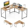 Promotions Kompiuterio stalas, L formos konvertuojamas kampinis stalas, 150x150x74,5 cm, natūralios spalvos, medžio drožlių plokštė, metalas