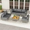 Promotions Lauko Baldų Komplektas, 7 dalių Kampinė sofa su pagalvėlėmis ir kavos staliuku, Pilka, Akacijos mediena