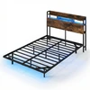 Promotions Lovos rėmas Plaukiojanti dvigulė lova su LED apšvietimu 218x140x106 cm Ruda metalinė su talpa