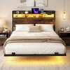 Promotions Lovos rėmas Plaukiojanti dvigulė lova su LED apšvietimu 218x140x106 cm Ruda metalinė su talpa