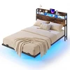 Promotions Lovos rėmas Plaukiojanti dvigulė lova su LED apšvietimu 218x140x106 cm Ruda metalinė su talpa