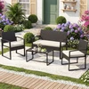 Promotions Sodo baldų komplektas 2 foteliai suoliukas stalas 59x56,5x77,5 cm smėlio spalvos rotangas