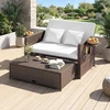 Promotions Sodo baldų komplektas, atlošiama poilsio sofa su pufiku, balto ratano