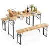 Promotions Stalo ir suolo komplektas 118x50x75 cm natūralaus sulankstomo medžio ir metalo