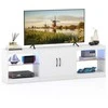 Promotions TV staliukas, 195x30x55 cm, balta, reguliuojamos stiklinės lentynos