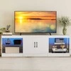 Promotions TV staliukas, 195x30x55 cm, balta, reguliuojamos stiklinės lentynos