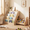 Promotions Vaikiška knygų lentyna ir žaislų laikymo organizatorius 63x49x61.5 cm natūralaus MDF