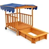 Promotions Vaikiška lauko medinė smėlio dėžė su ištraukiamu dangčiu ir ratukais 95x71x20 cm natūrali/mėlyna