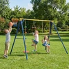 Promotions Vaikiškas 4 viename sūpynių komplektas su krepšinio lankų, kopimo kopėčiomis ir virve 246x190x188 cm geltona/mėlyna