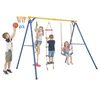 Promotions Vaikiškas 4 viename sūpynių komplektas su krepšinio lankų, kopimo kopėčiomis ir virve 246x190x188 cm geltona/mėlyna