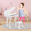Promotions Vaikiškas pianino klaviatūros rinkinys su kėdute ir mikrofonu, 37 klavišai, baltas