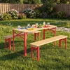 Promotions Vaikiškas pikniko stalas ir suoliukų komplektas 110x40x53 cm Raudonas sulankstomas medinis