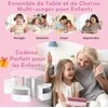 Promotions Vaikų stalas ir kėdžių komplektas, apvalus susidedantis stalas su 4 taburetėmis ir 4 stalčiais, rožinės ir baltos spalvos audinys