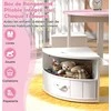 Promotions Vaikų stalas ir kėdžių komplektas, apvalus susidedantis stalas su 4 taburetėmis ir 4 stalčiais, rožinės ir baltos spalvos audinys