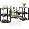 Promotions Sieninis vyno laikiklis, 8 butelių laikiklis su stiklo laikikliu ir atvira lentyna, metalas, ruda