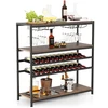 Promotions Vyno lentyna-stalas 5 aukštų su stiklo laikikliu 101.6x35.6x101.6 cm, kaimiškos rudos spalvos