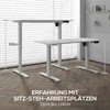 "Vinsetto" reguliuojamo aukščio rašomasis stalas 140x70 cm Elektrinis kompiuterio stalas 4 atminties Ergonominė sėdynė Stovintis rašomasis stalas Kabliukas nuo susidūrimo Baltas