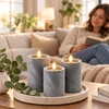 Relaxdays 3 LED žvakių rinkinys, betono imitacijos apdaila, mirganti liepsna, 6 val. laikmatis, pilkas plastikas