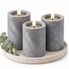 Relaxdays 3 LED žvakių rinkinys, betono imitacijos apdaila, mirganti liepsna, 6 val. laikmatis, pilkas plastikas