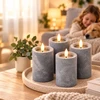 Relaxdays 4 LED žvakių rinkinys, betono imitacijos apdaila, mirganti liepsna, su laikmačiu, pilkas plastikas