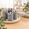 Relaxdays 4 LED žvakių rinkinys, betono imitacijos apdaila, mirganti liepsna, su laikmačiu, pilkas plastikas