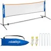 Relaxdays Badmintono tinklas 105x310x103 cm juodas mėlynas oranžinis, reguliuojamo aukščio