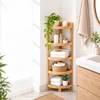 Relaxdays Bambukinė kampinė lentyna su pusapvalėmis lentynėlėmis, pastatoma ant grindų