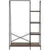 Relaxdays Drabužių kabykla 160x100x40 cm ruda juoda, metalinės lentynos su medžio imitacija