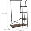 Relaxdays Drabužių kabykla 160x100x40 cm ruda juoda, metalinės lentynos su medžio imitacija