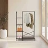 Relaxdays Drabužių kabykla 160x100x40 cm ruda juoda, metalinės lentynos su medžio imitacija