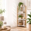 Relaxdays Kampinė lentyna iš bambuko ir MDF, trikampė, laisvai stovinti svetainei