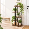 Relaxdays Kelių pakopų gėlių vazonų stovas iš metalo ir MDF, juodas rėmas, rudos lentynos