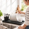 Relaxdays Kompaktiška indų džiovykla 12 lėkščių su įrankių krepšeliu ir lašų padėklu, juoda/sidabrinė