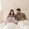 Relaxdays Rožinis nešiojamas staliukas su planšetės ir gėrimų laikikliu