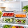 Relaxdays Plastikinių maisto indų rinkinys su spragtelėjimo dangčiu, tinka šaldikliui, su etiketėmis