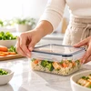 Relaxdays Plastikinių maisto indų rinkinys su spragtelėjimo dangčiu, tinka šaldikliui, su etiketėmis