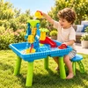 Relaxdays Vaikiškas žaidimų vandeniu stalas su suoliuku, 2 skyriai, 37 priedų rinkinys