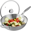 Relaxdays Nerūdijančio plieno wok keptuvė su stikliniu dangčiu
