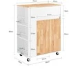 Sobuy Virtuvės vežimėlis 70x40x90 cm baltas, su kaučiukmedžio viršumi