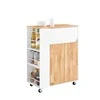 Sobuy Virtuvės vežimėlis 70x40x90 cm baltas, su kaučiukmedžio viršumi