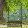Outsunny Metalinė rožių arka su suoliuku - juodas 115 x 50 x 203 cm