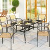 Outsunny sodo stalas plieno 150x90 cm oro sąlygoms atsparus balkono stalas su skyle skėčiui, lamelių dizaino bufetinis stalas kempingo stalas 6 žmonėms kiemo stalas lauko valgomojo stalas sode, terasoje balkone juodas