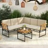 Sofa Promotions Sofų komplektas, 4 dalių L formos su šoniniu staliuku, 64.8x120.7x66 cm, ruda